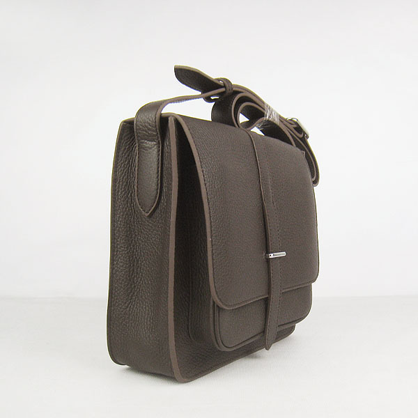 7A Hermes Togo Leather Messenger Bag Dark Coffee h2811 Replica